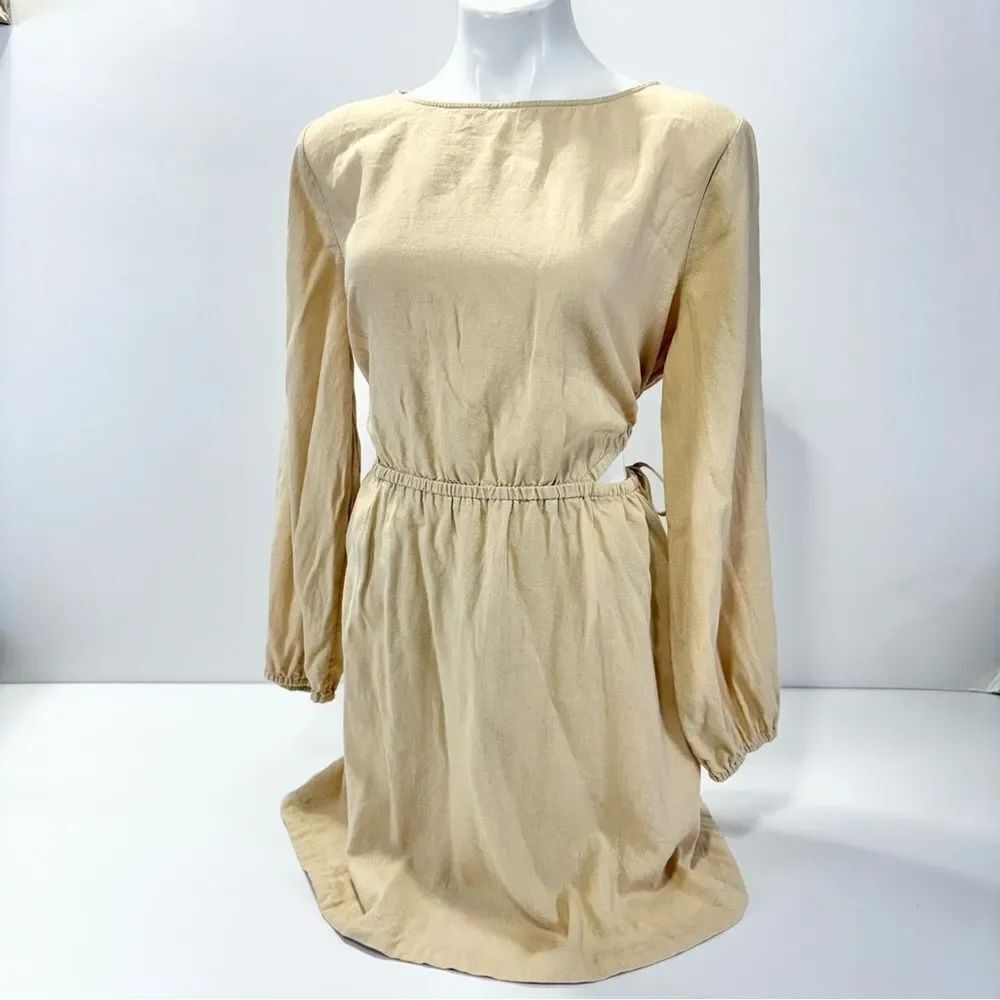 Universal Thread Linen Cutout Fit & Flare Dress Size XL Long Sleeve Tan Beige - Picture 1 of 12